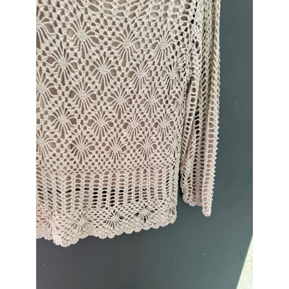 Croft & Barrow Cottage Small Beige Crochet Knit Lined Sweater Scalloped Hem Tan - Picture 3 of 7